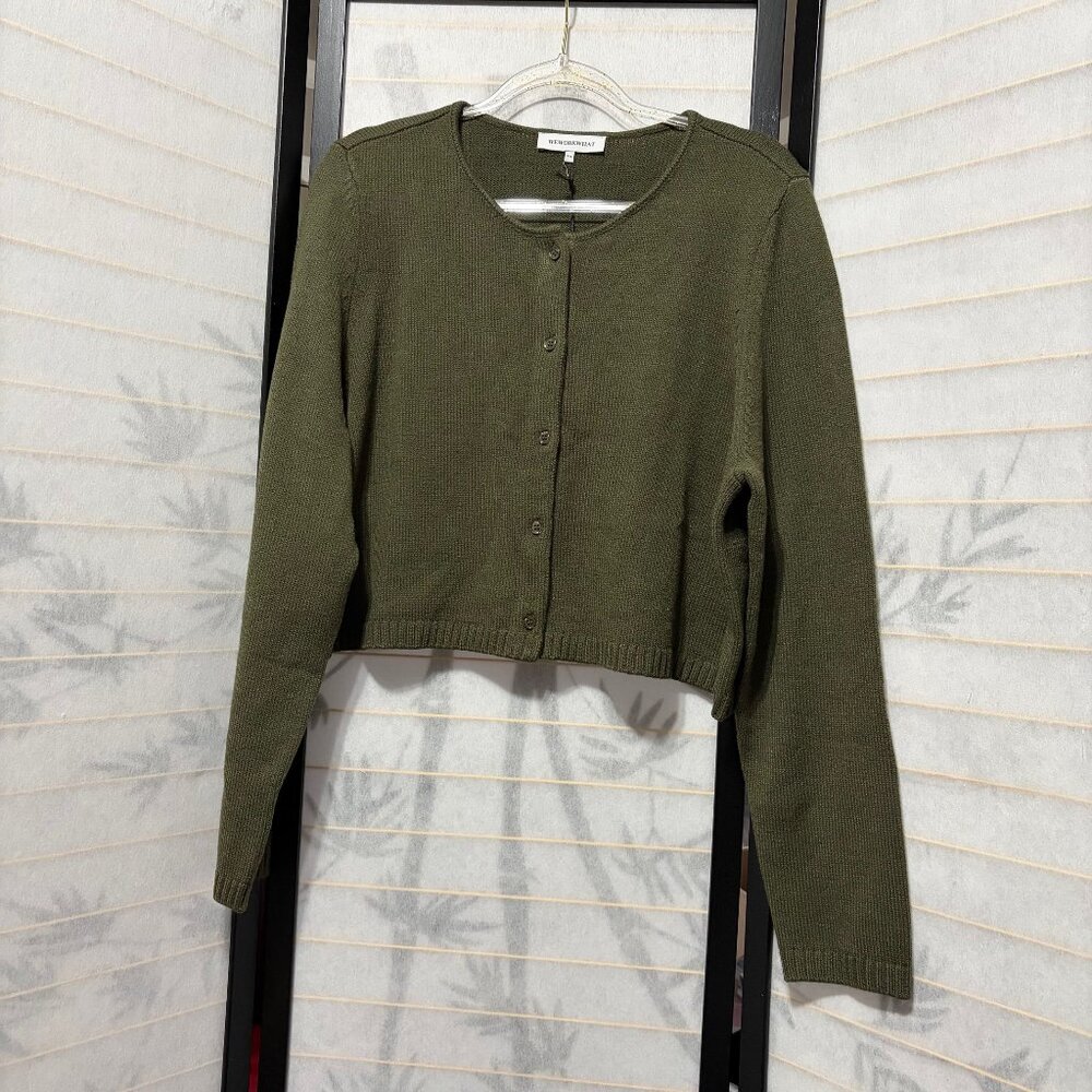 WeWoreWhat Boxy Crewneck Cardigan XXL Dark Olive Green Crop‎ Knit Chic Plus Size